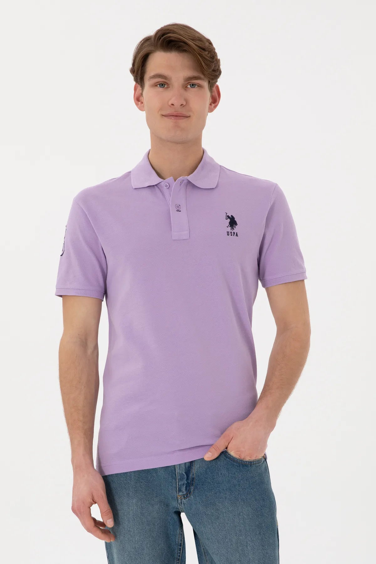 U.S. Polo Assn. Men's Slim Fit Lilac Basic Polo Neck T-Shirt – 100% Original